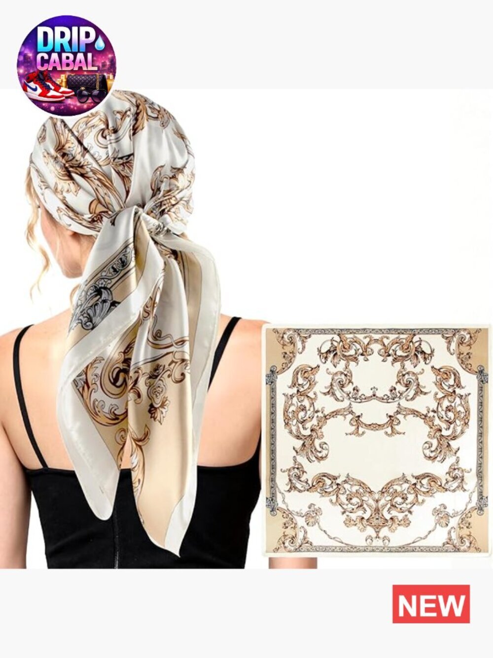Printed Satin Large Square Hair Scarf Neck Shawl 35 Inches